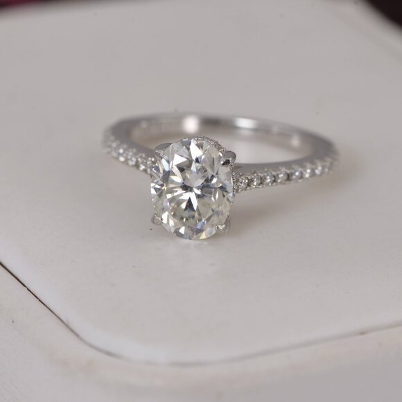 Fully Iced Oval Engagement Solitaire Moissanite Ring - Picture 11 of 12